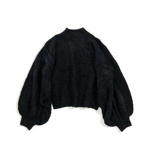 Wild Flower Womens Size S/M Black Mock Neck Bishop Sleeve Cropped Fuzzy Sweater